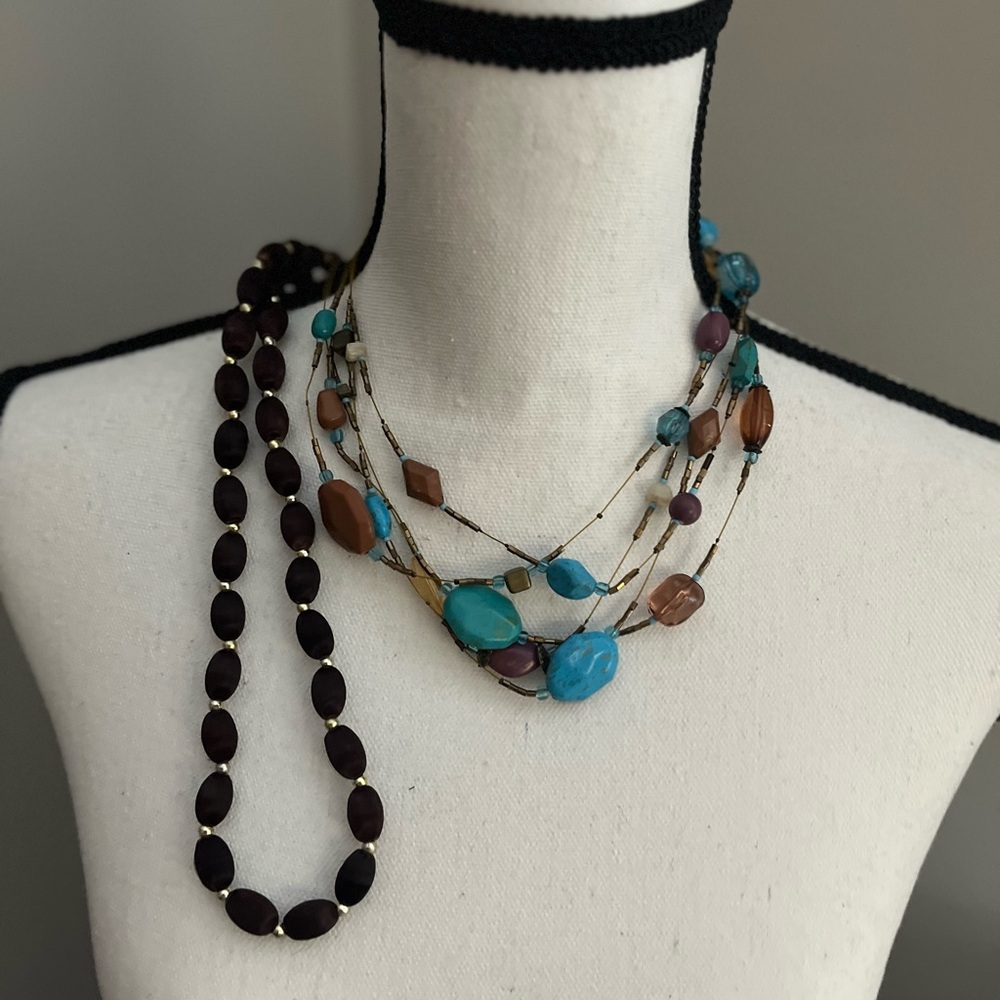 Bohemian Tourquise Multi-Strand Neck w/ unique Chinese silk hand woven necklace